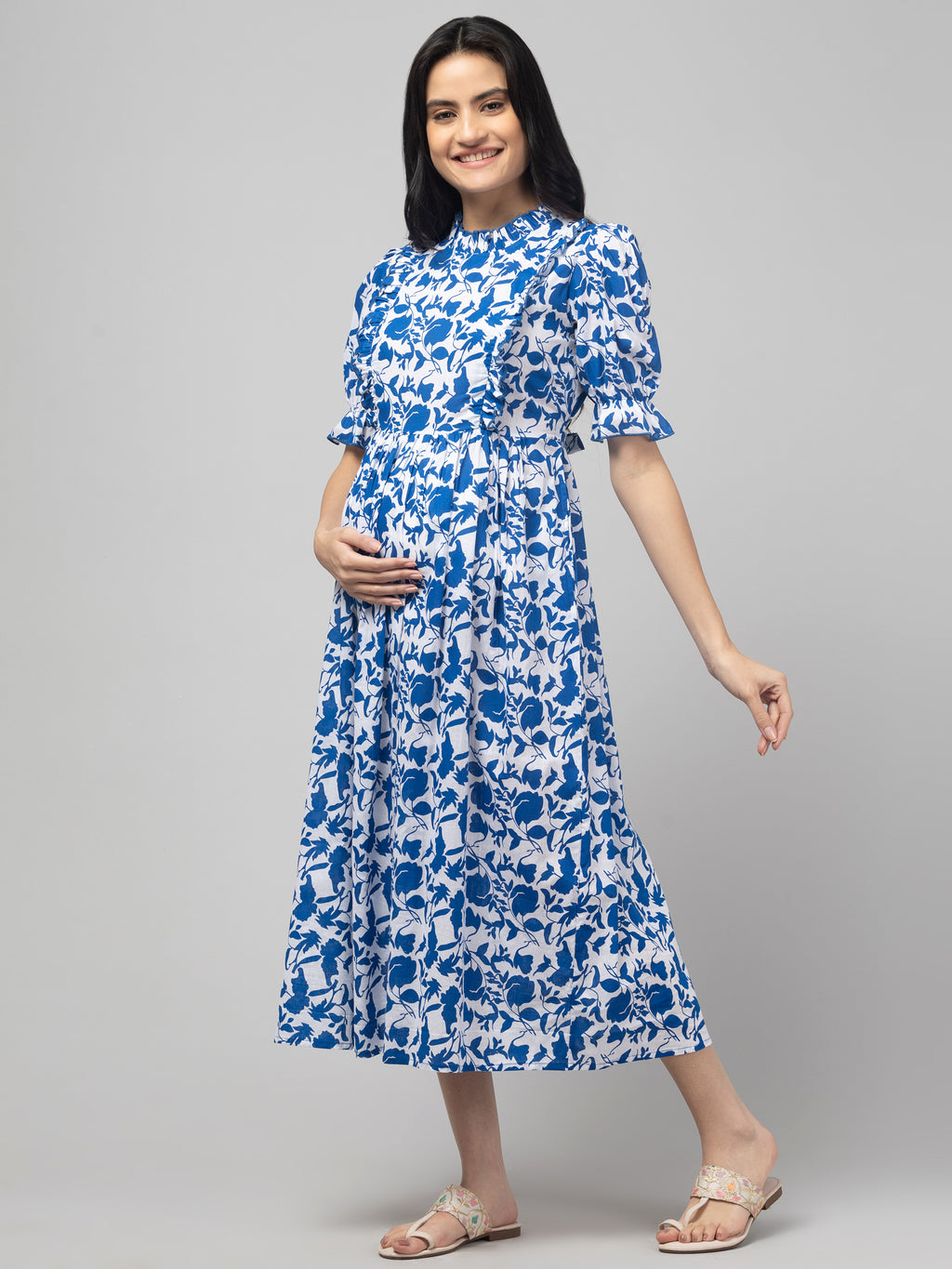Blue Maternity Feeding Dress For Women