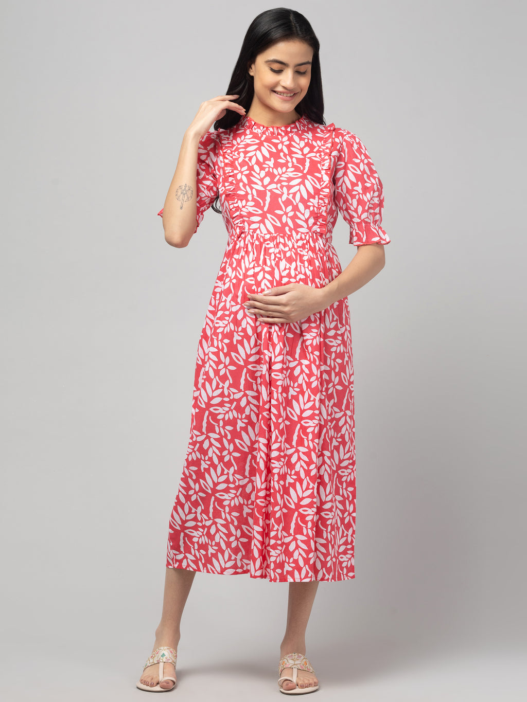 Pink Maternity Feeding Dress For Women