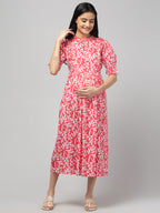Pink Maternity Feeding Dress For Women