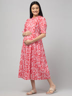 Pink Maternity Feeding Dress For Women