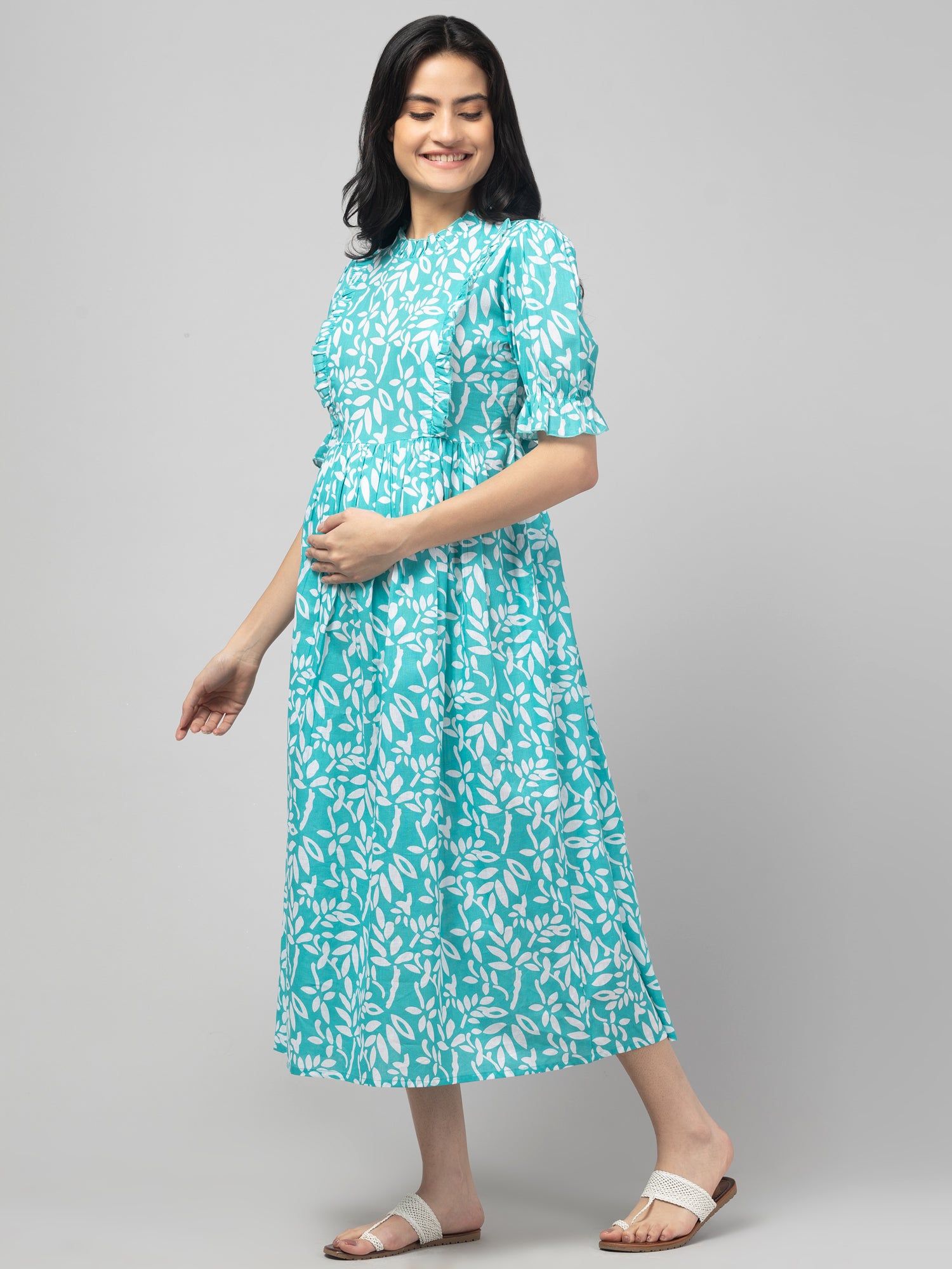 Green Maternity Feeding Dress For Women