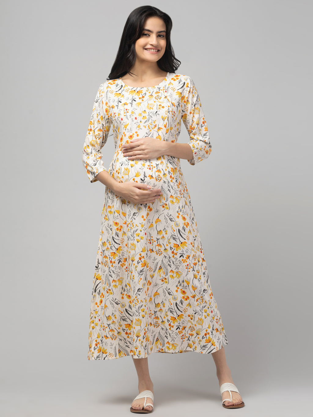 Cream Maternity Feeding Dress For Women