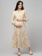 Cream Maternity Feeding Dress For Women