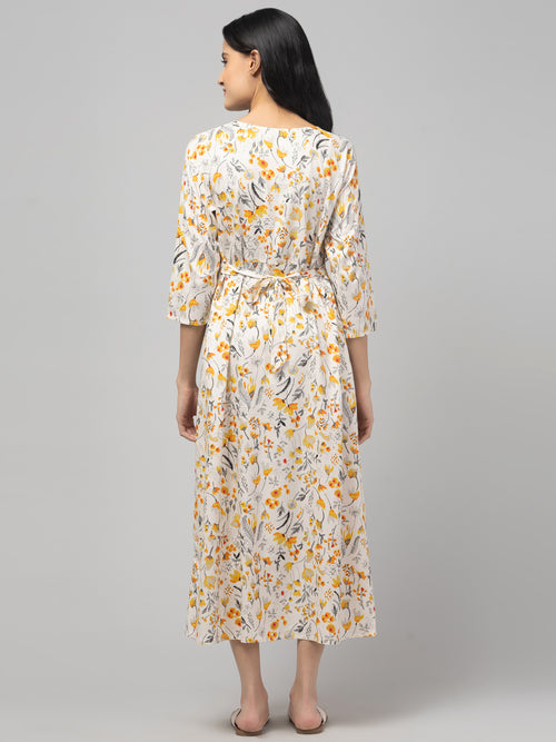 Cream Maternity Feeding Dress For Women