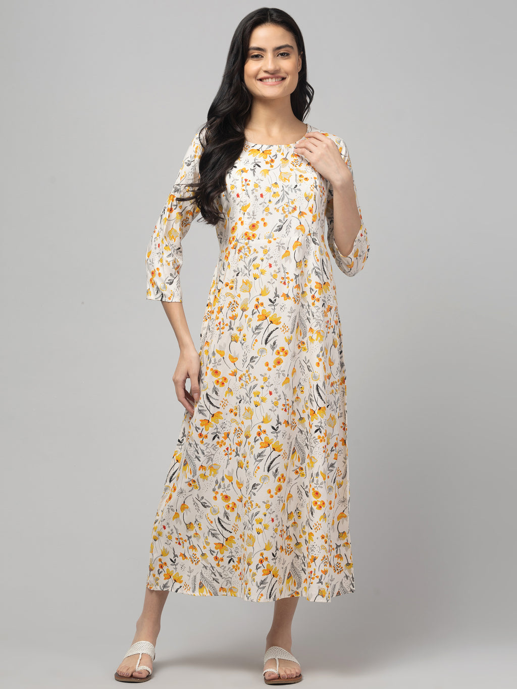 Cream Maternity Feeding Dress For Women