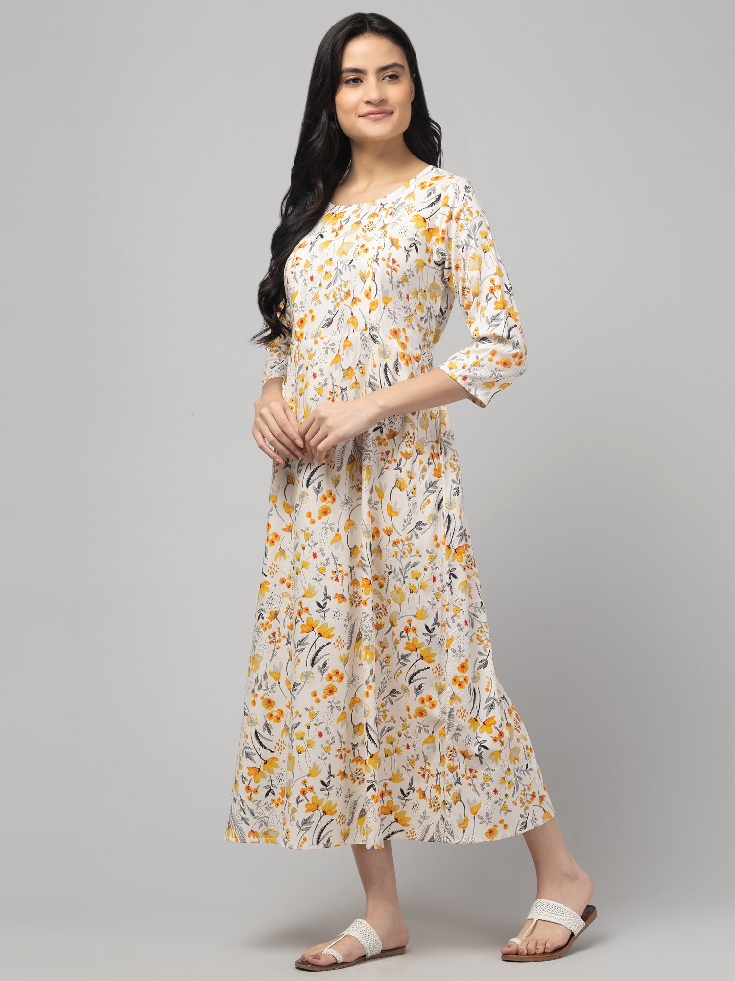 Cream Maternity Feeding Dress For Women