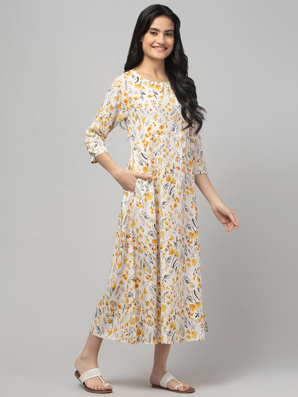 Cream Maternity Feeding Dress For Women