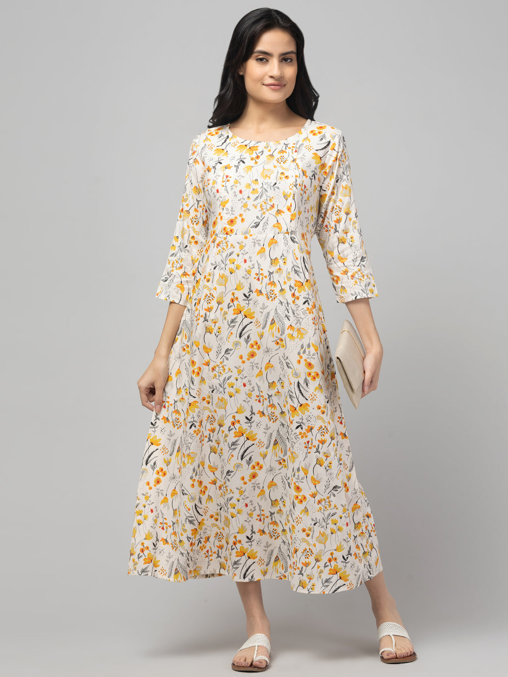 Cream Maternity Feeding Dress For Women