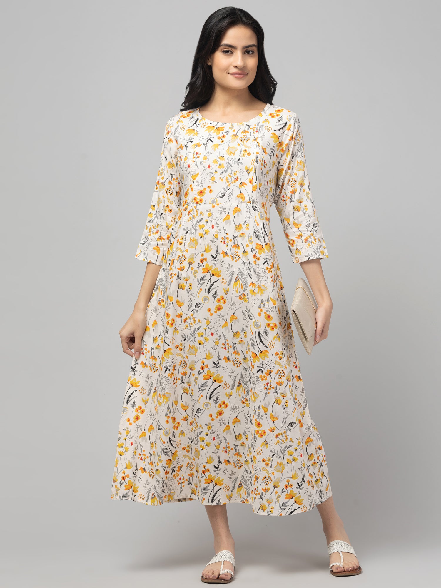 Cream Maternity Feeding Dress For Women