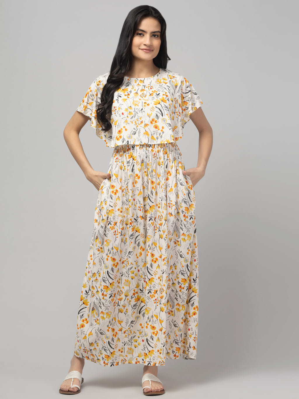 Cream Zipless Maternity Feeding Dress