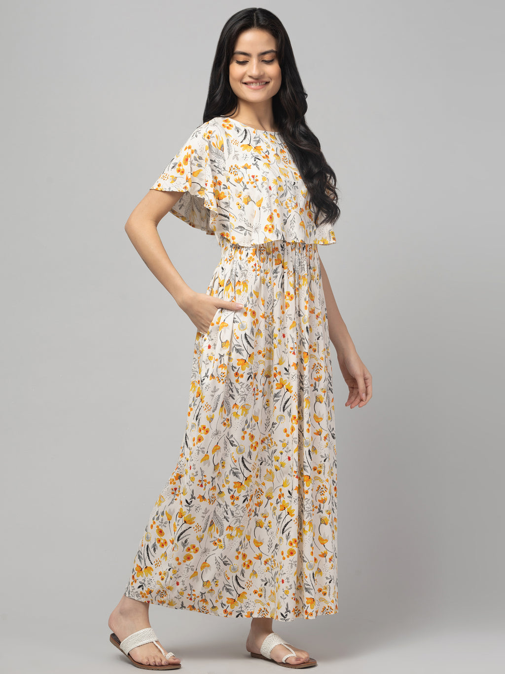 Cream Zipless Maternity Feeding Dress