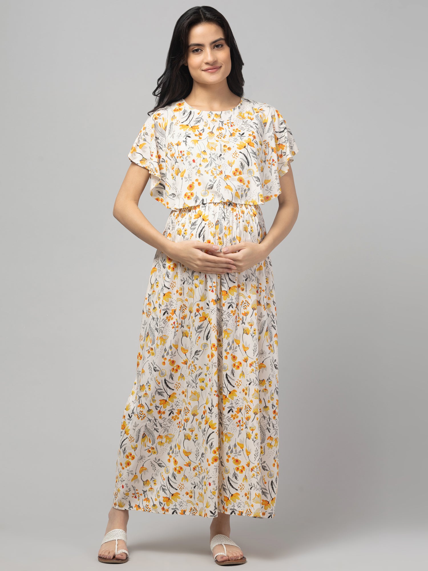 Cream Zipless Maternity Feeding Dress