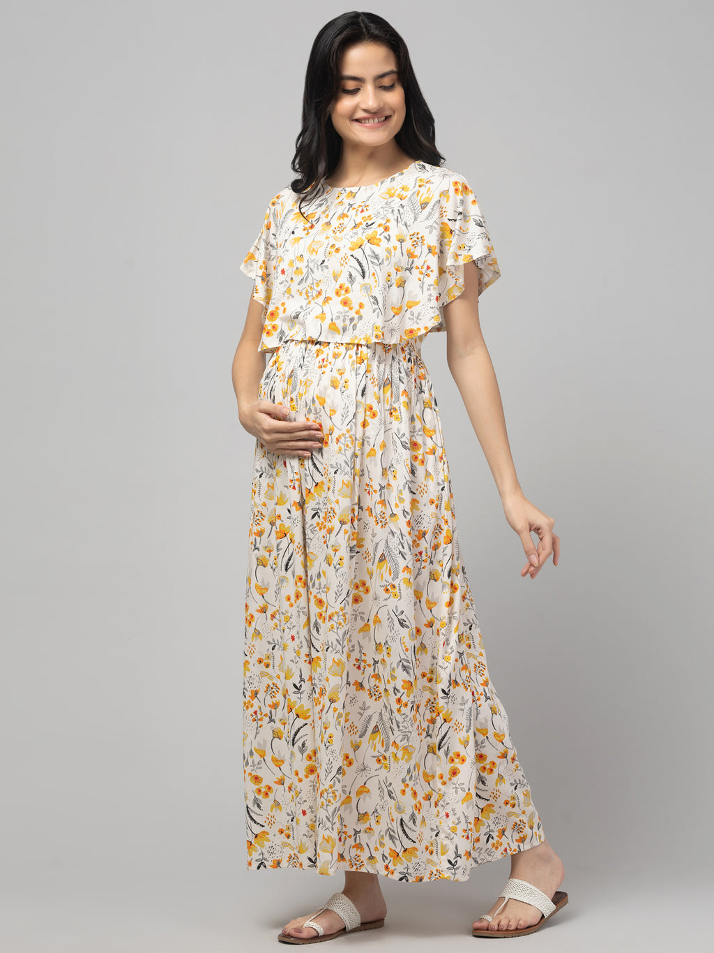 Cream Zipless Maternity Feeding Dress