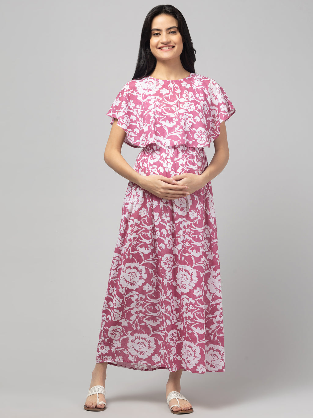 Wine Zipless Maternity Feeding Dress