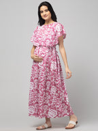 Wine Zipless Maternity Feeding Dress