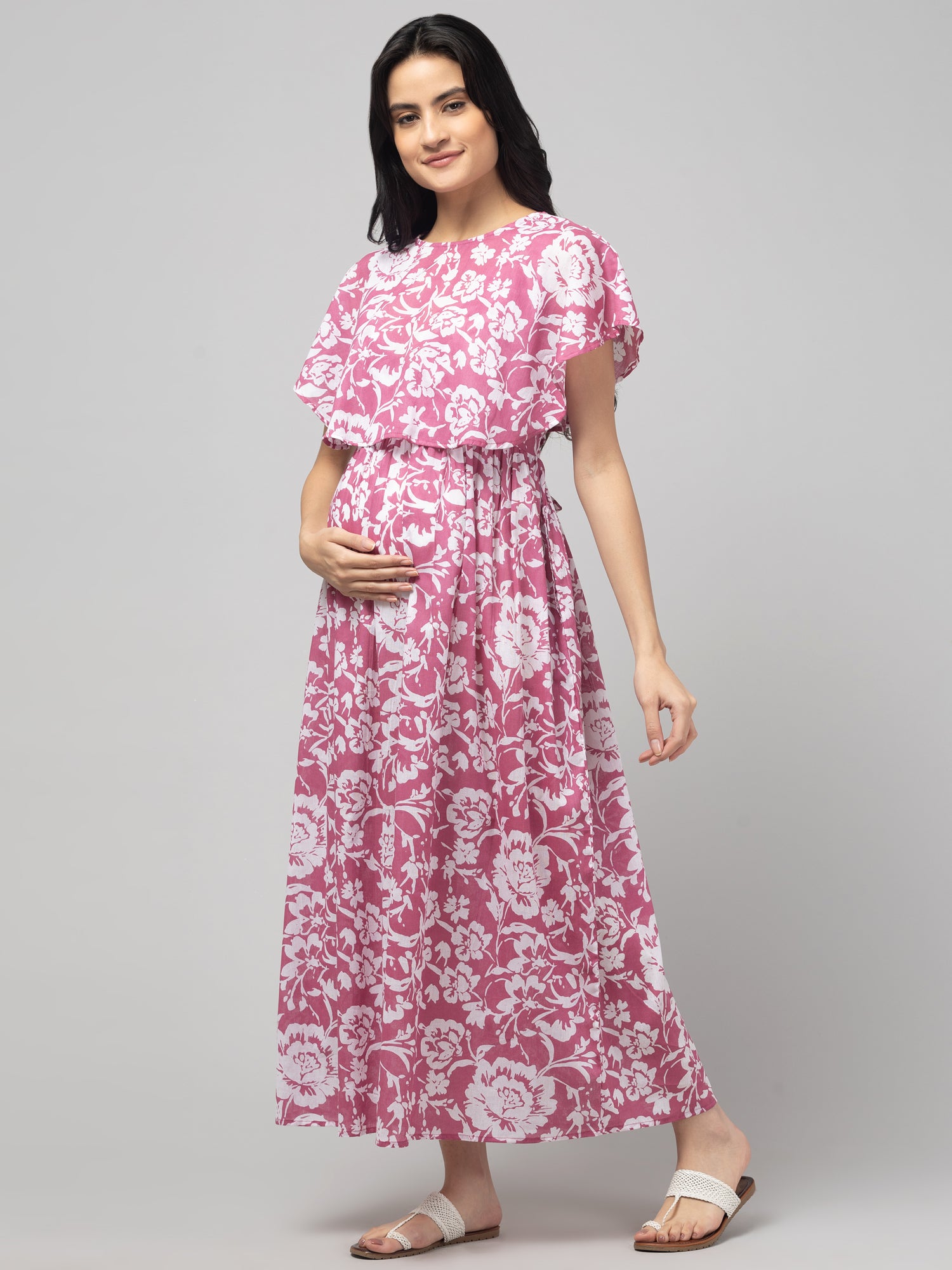Wine Zipless Maternity Feeding Dress