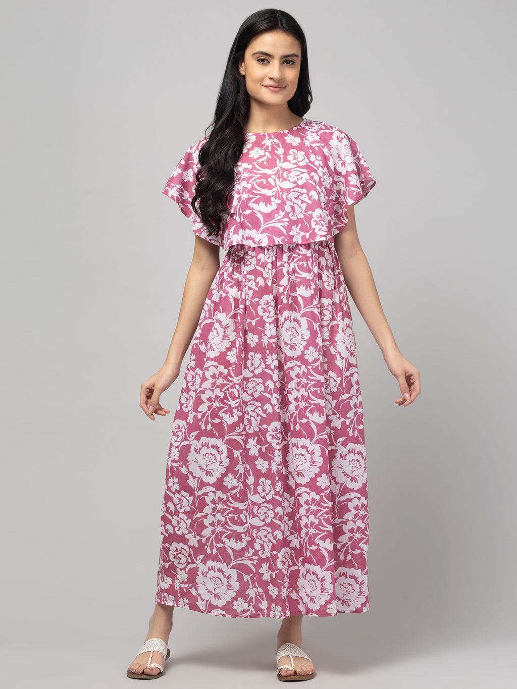 Wine Zipless Maternity Feeding Dress