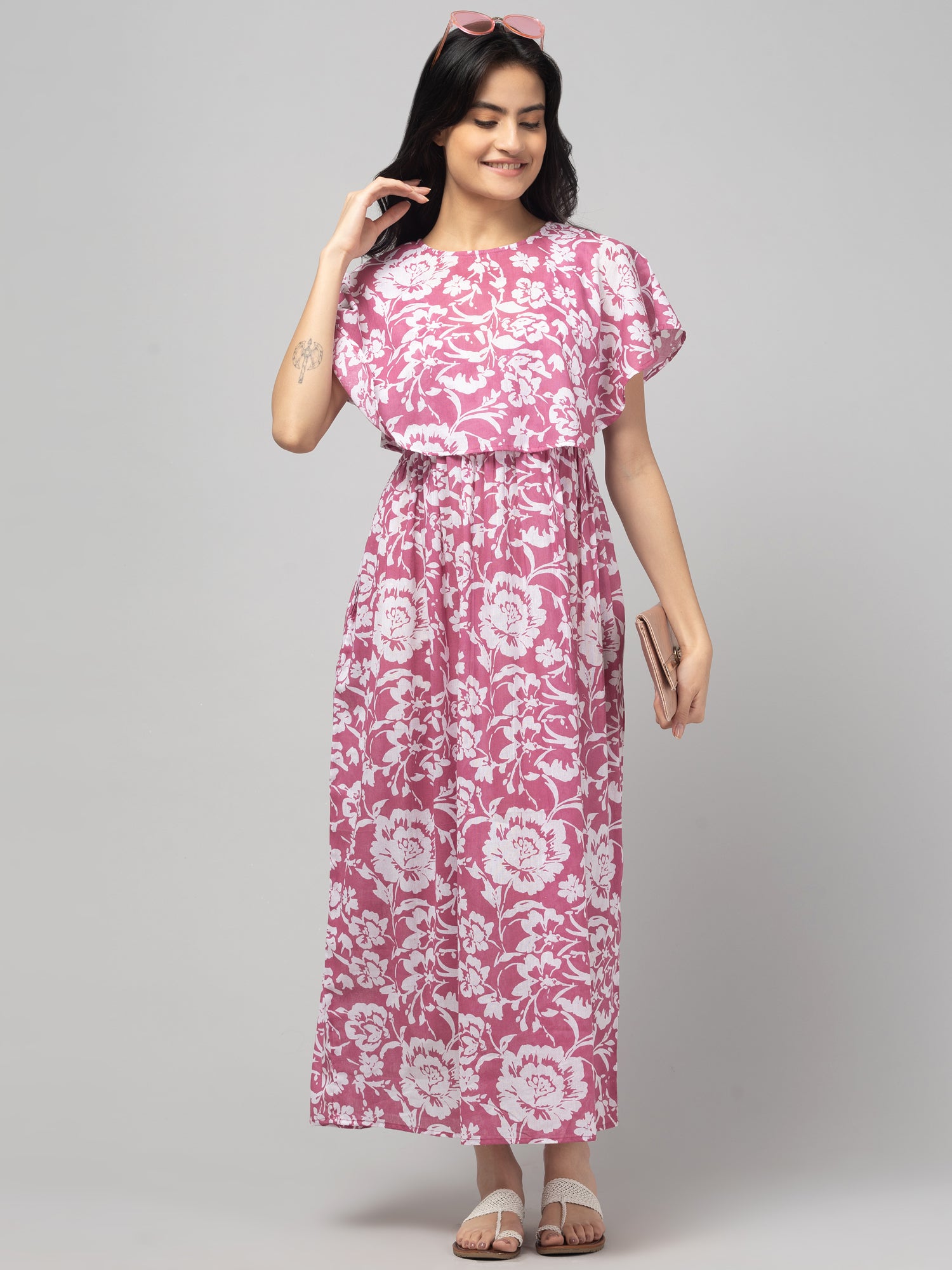 Wine Zipless Maternity Feeding Dress
