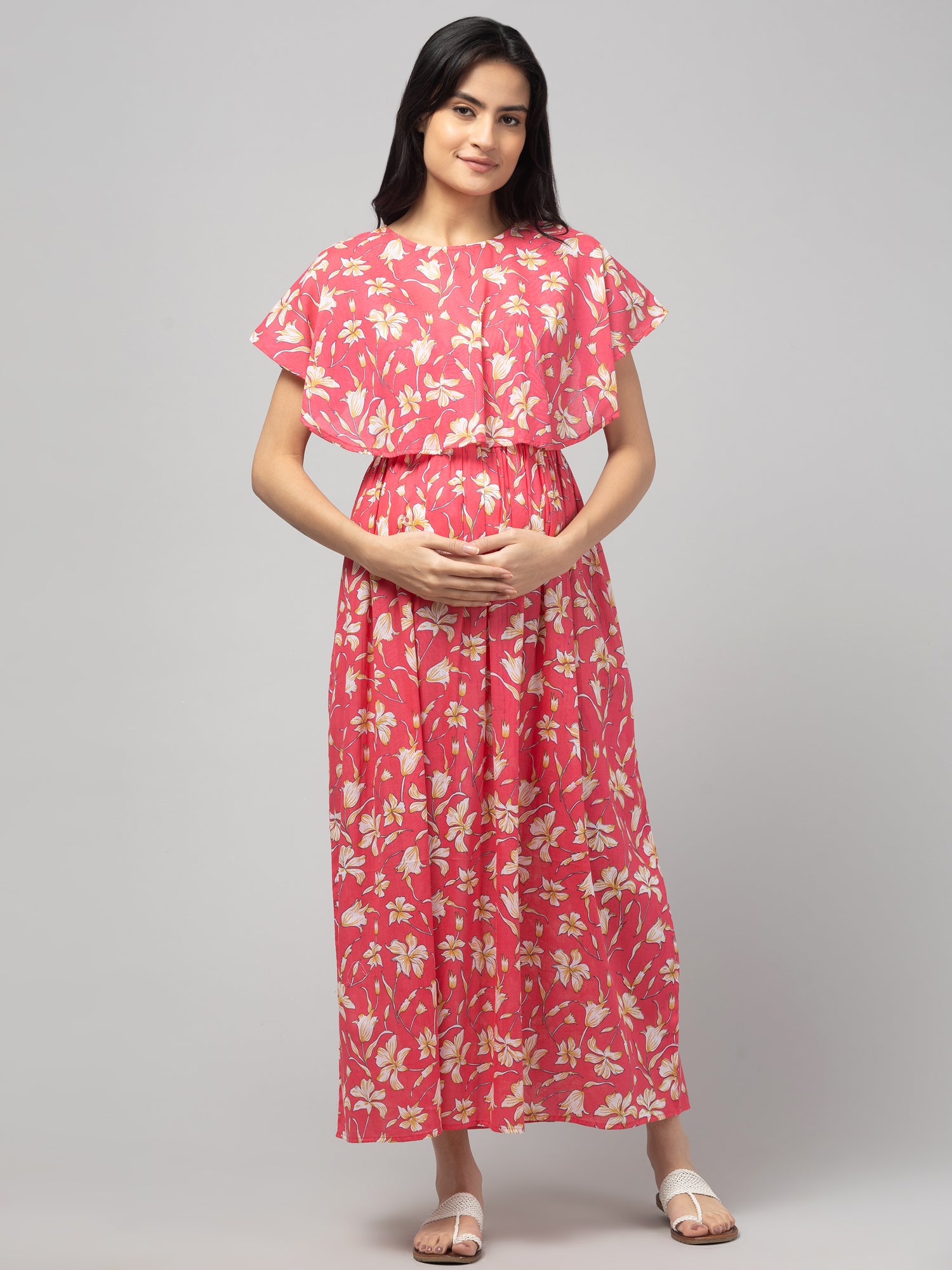 Coral Zipless Maternity Feeding Dress