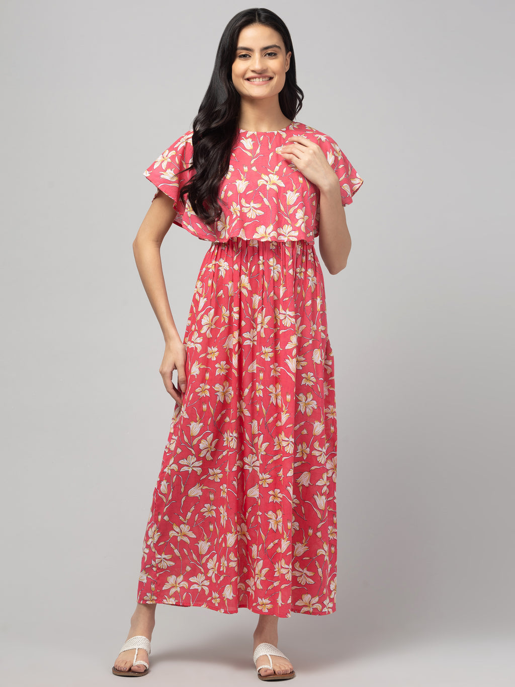 Coral Zipless Maternity Feeding Dress