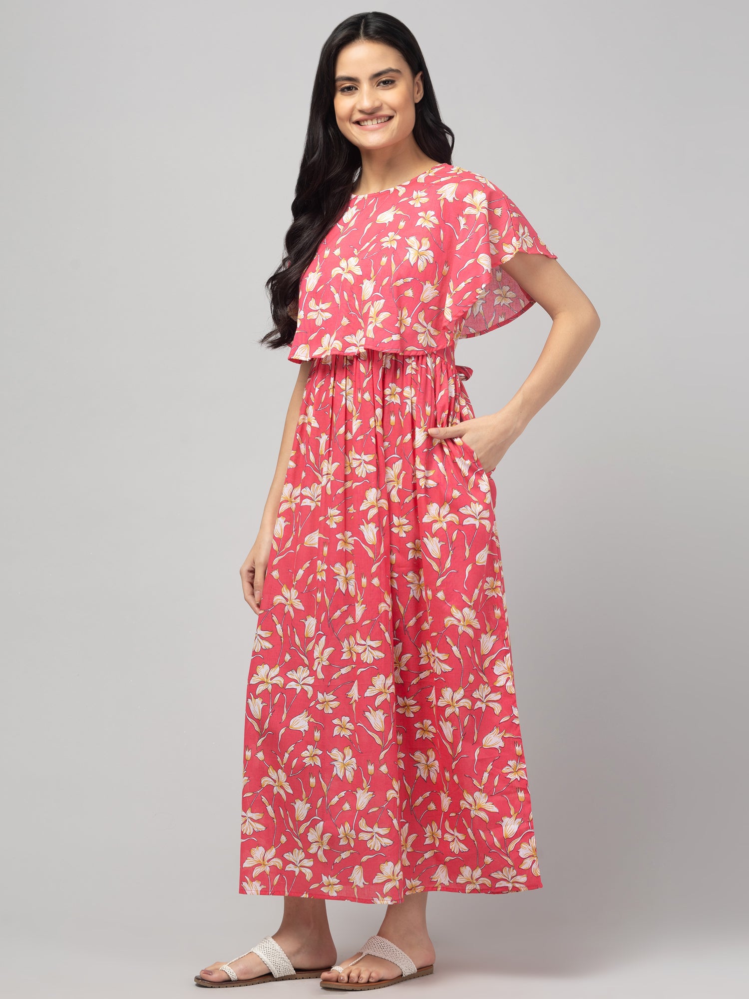 Coral Zipless Maternity Feeding Dress