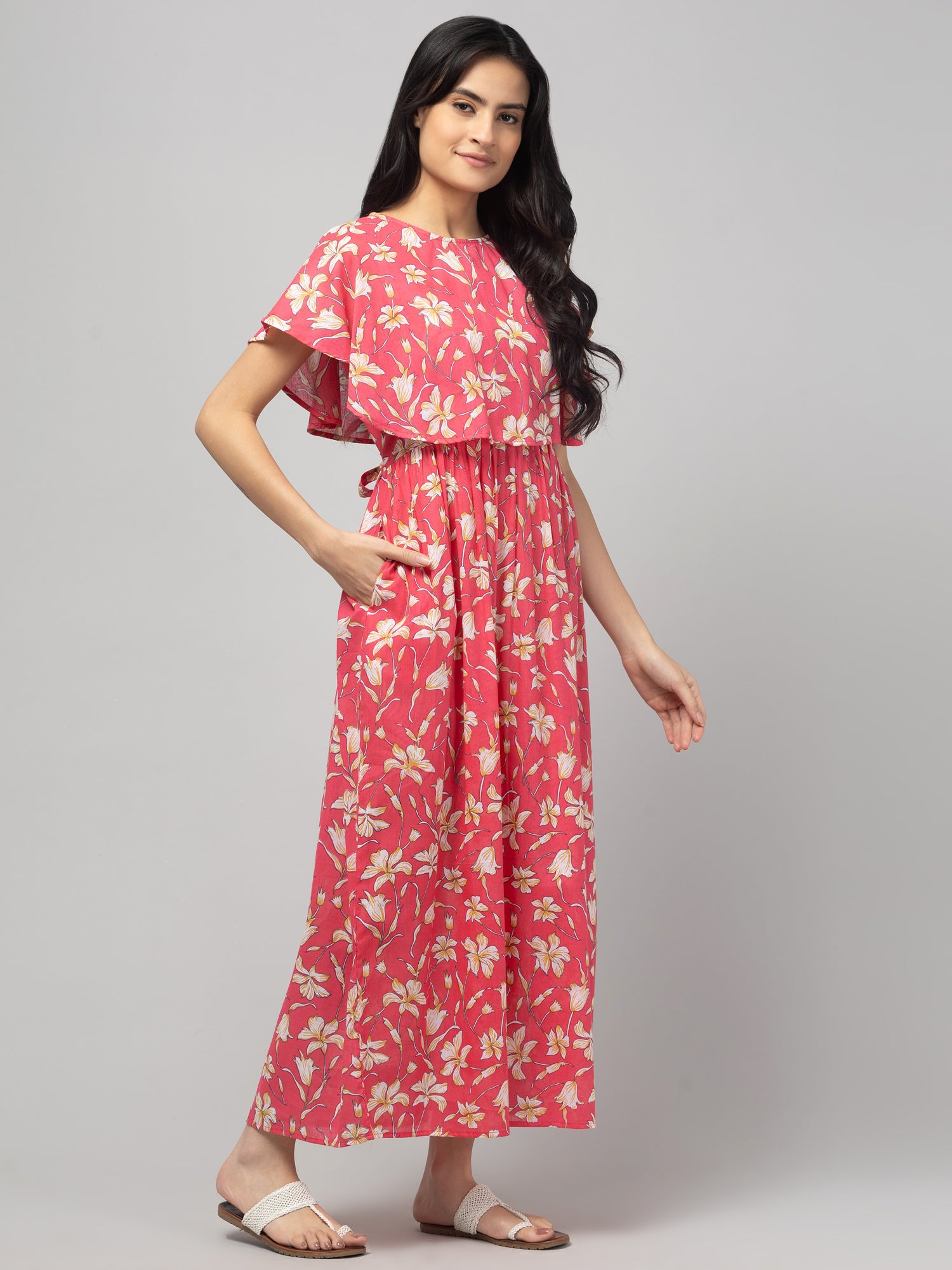 Coral Zipless Maternity Feeding Dress