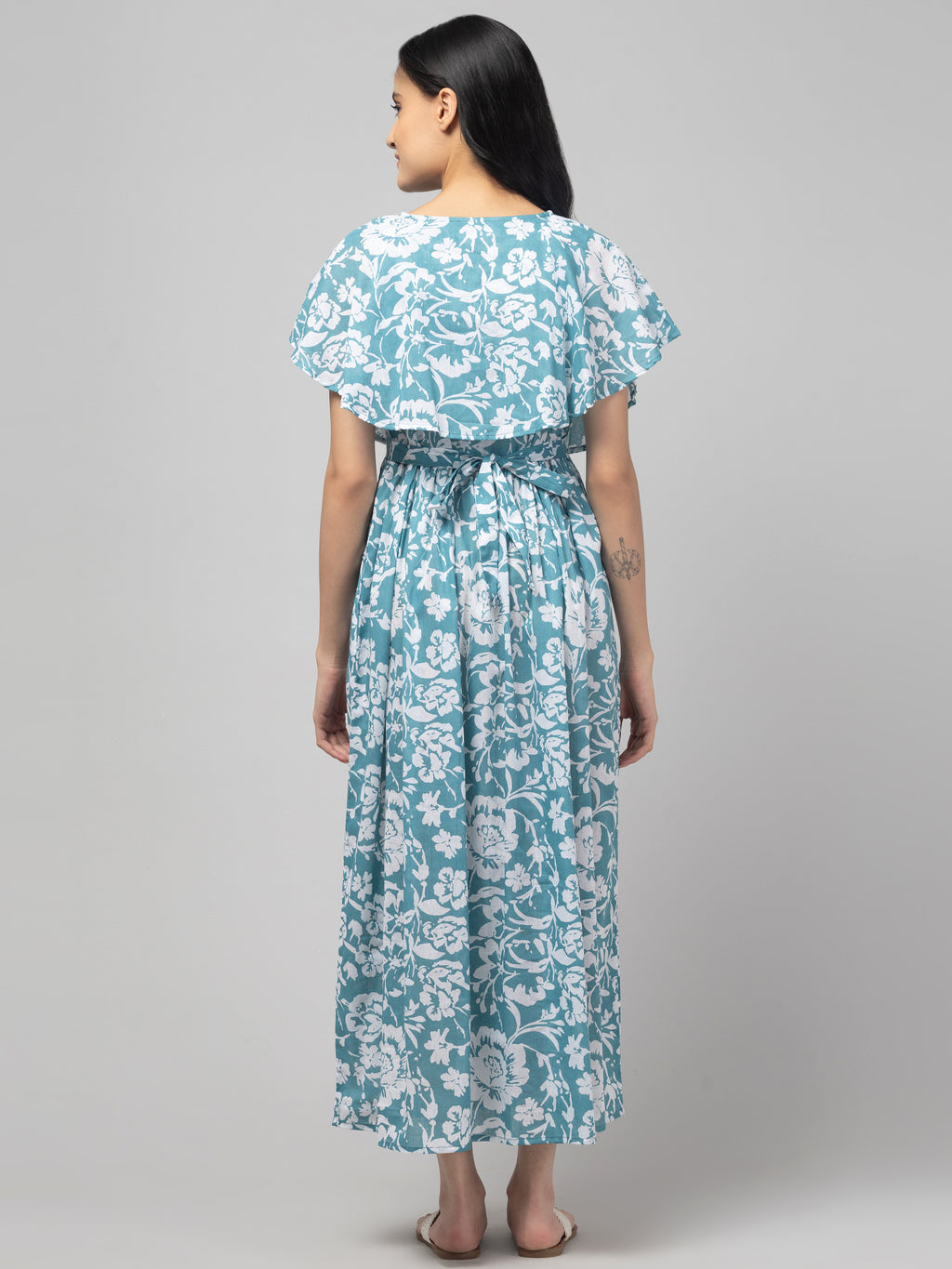 Blue Zipless Maternity Feeding Dress