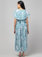 Blue Zipless Maternity Feeding Dress
