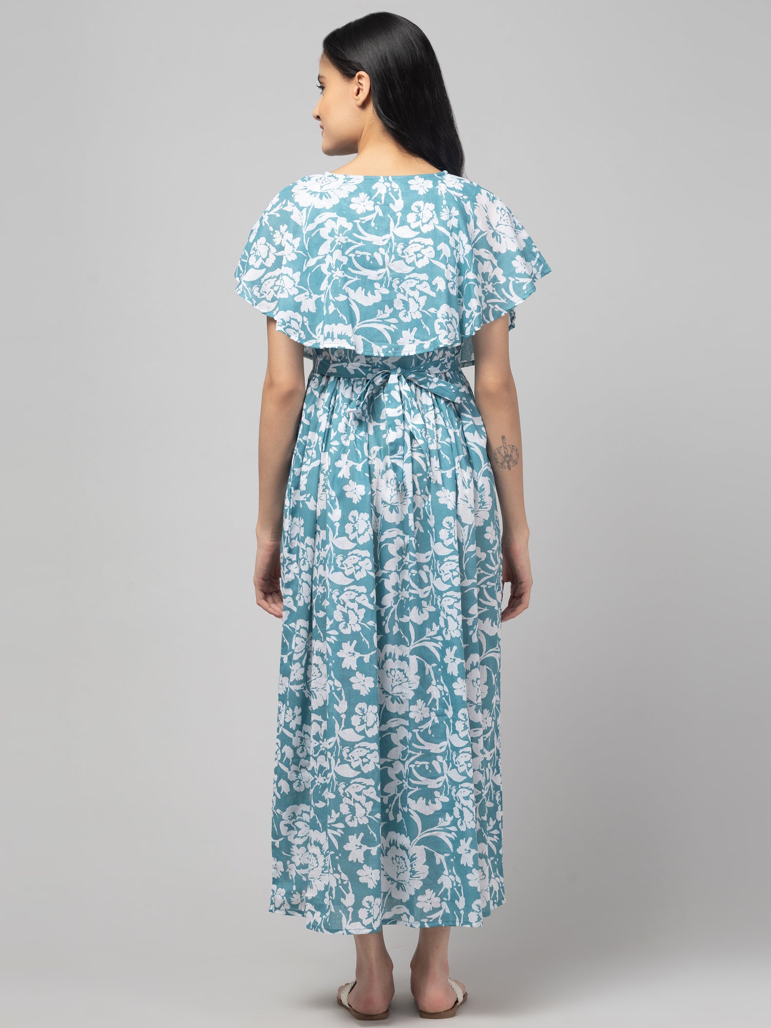 Blue Zipless Maternity Feeding Dress