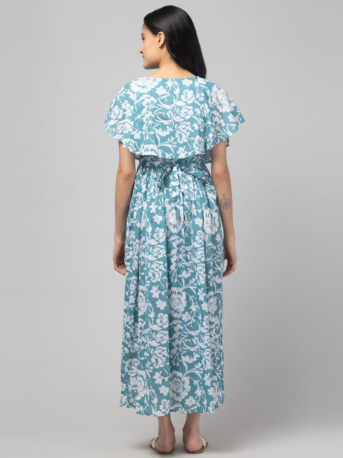 Blue Zipless Maternity Feeding Dress