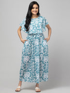 Blue Zipless Maternity Feeding Dress