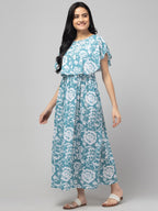 Blue Zipless Maternity Feeding Dress
