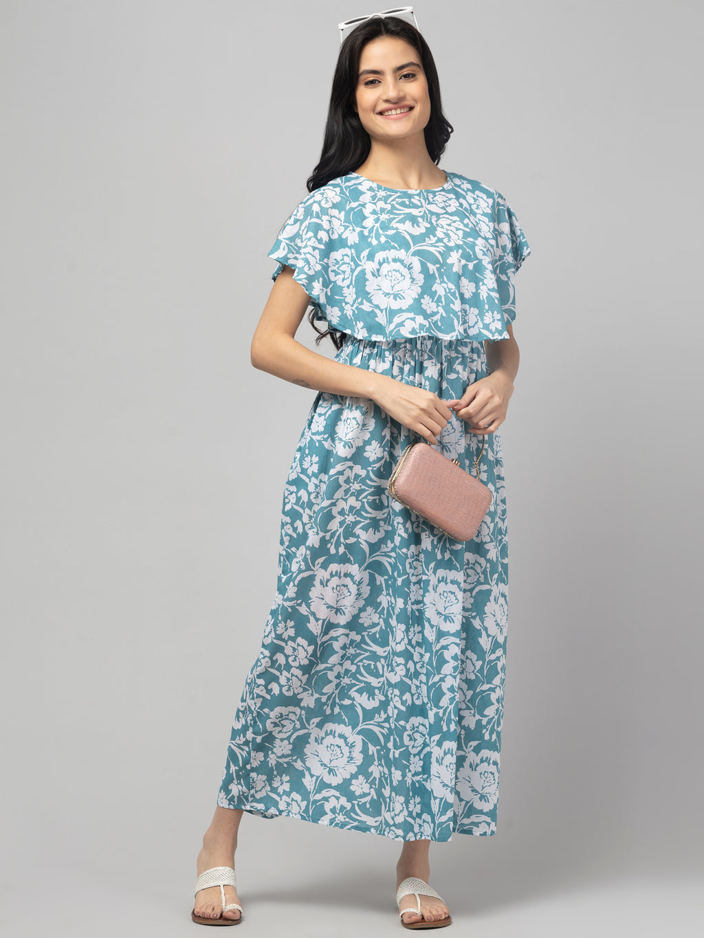 Blue Zipless Maternity Feeding Dress