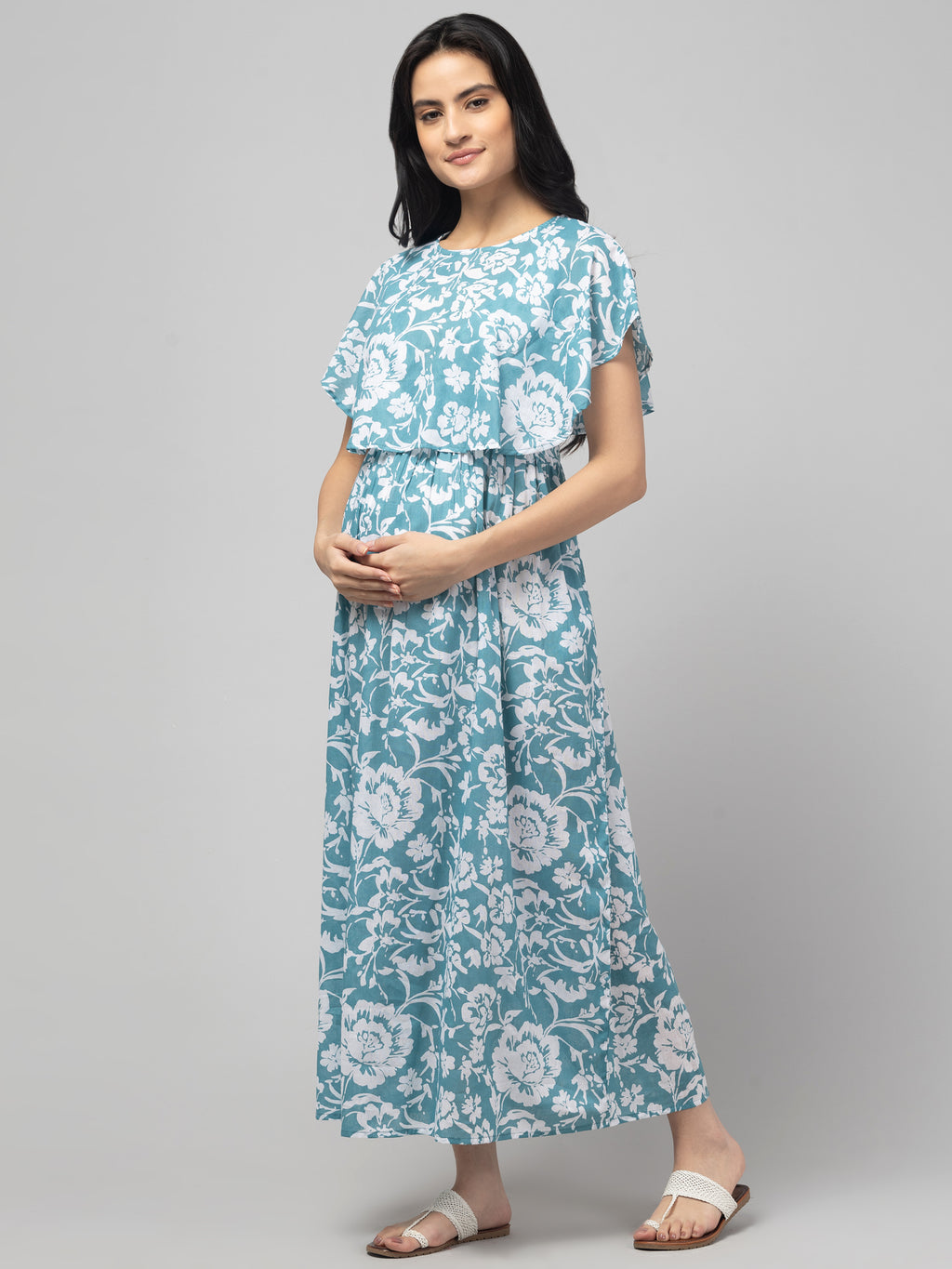Blue Zipless Maternity Feeding Dress