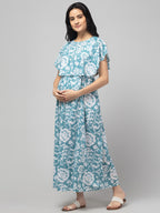 Blue Zipless Maternity Feeding Dress