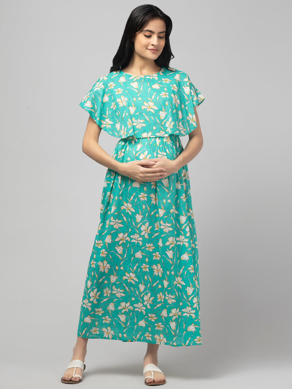Green Zipless Maternity Feeding Dress