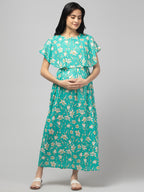 Green Zipless Maternity Feeding Dress