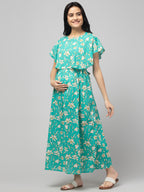 Green Zipless Maternity Feeding Dress