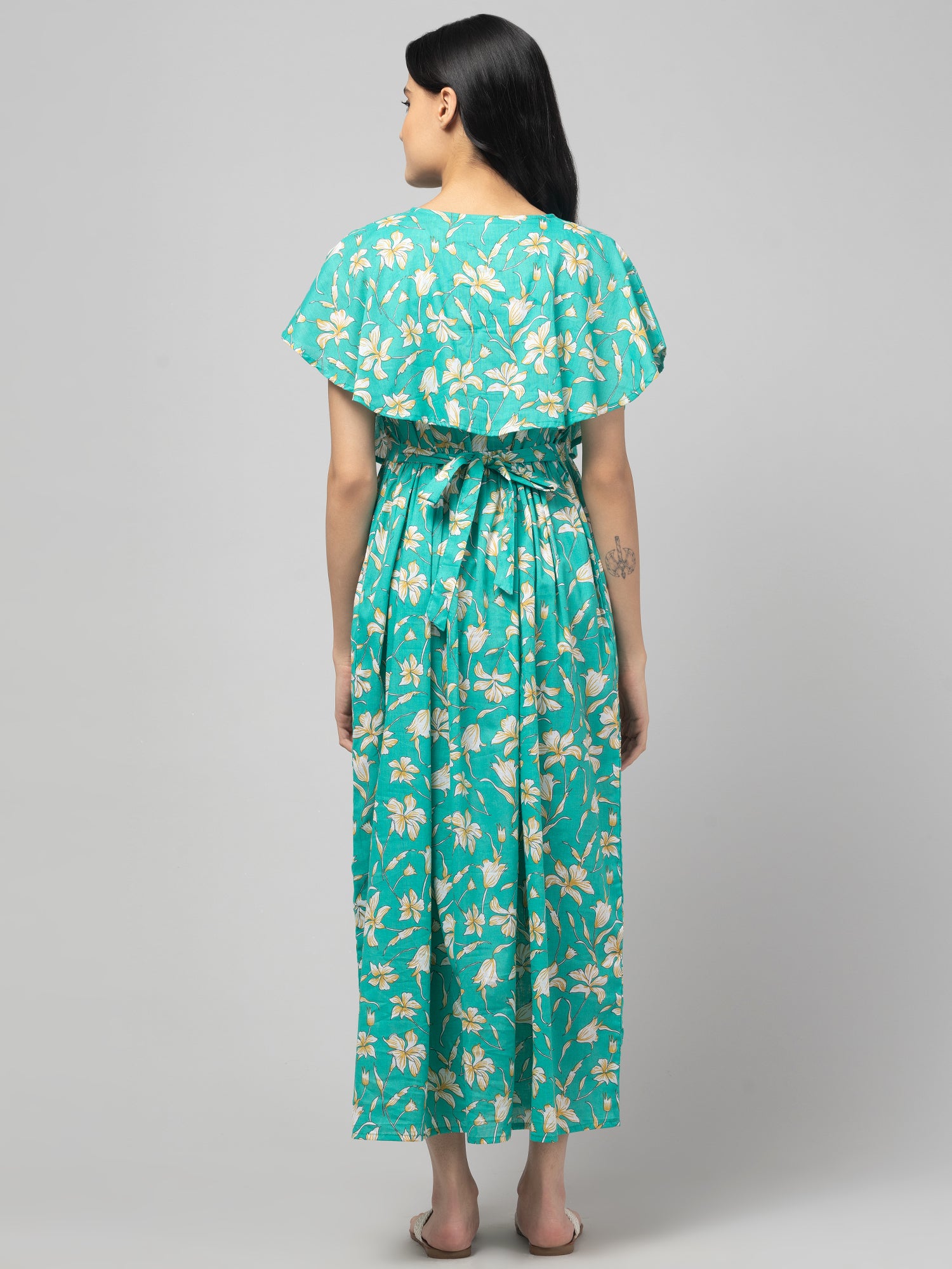 Green Zipless Maternity Feeding Dress