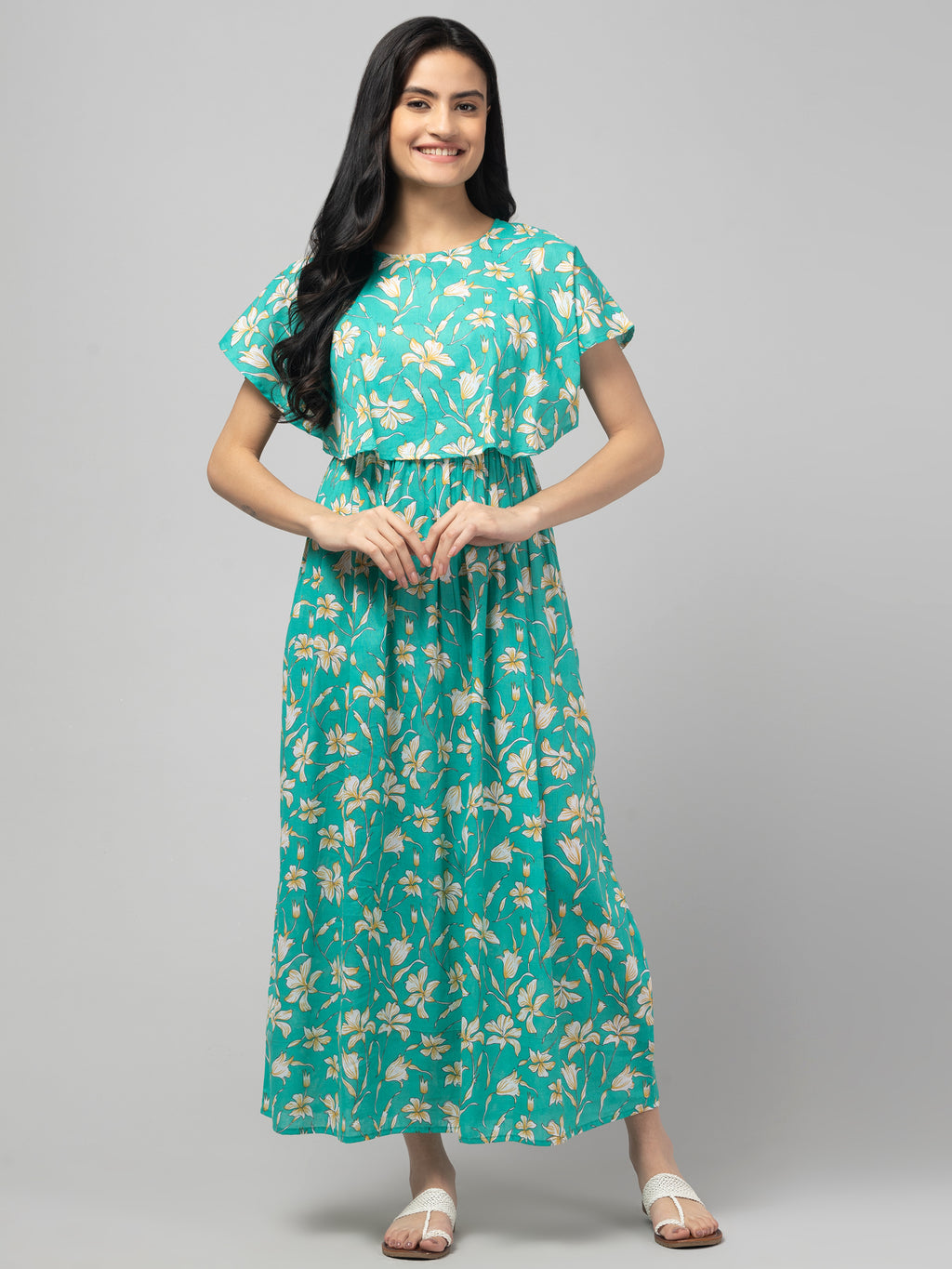 Green Zipless Maternity Feeding Dress