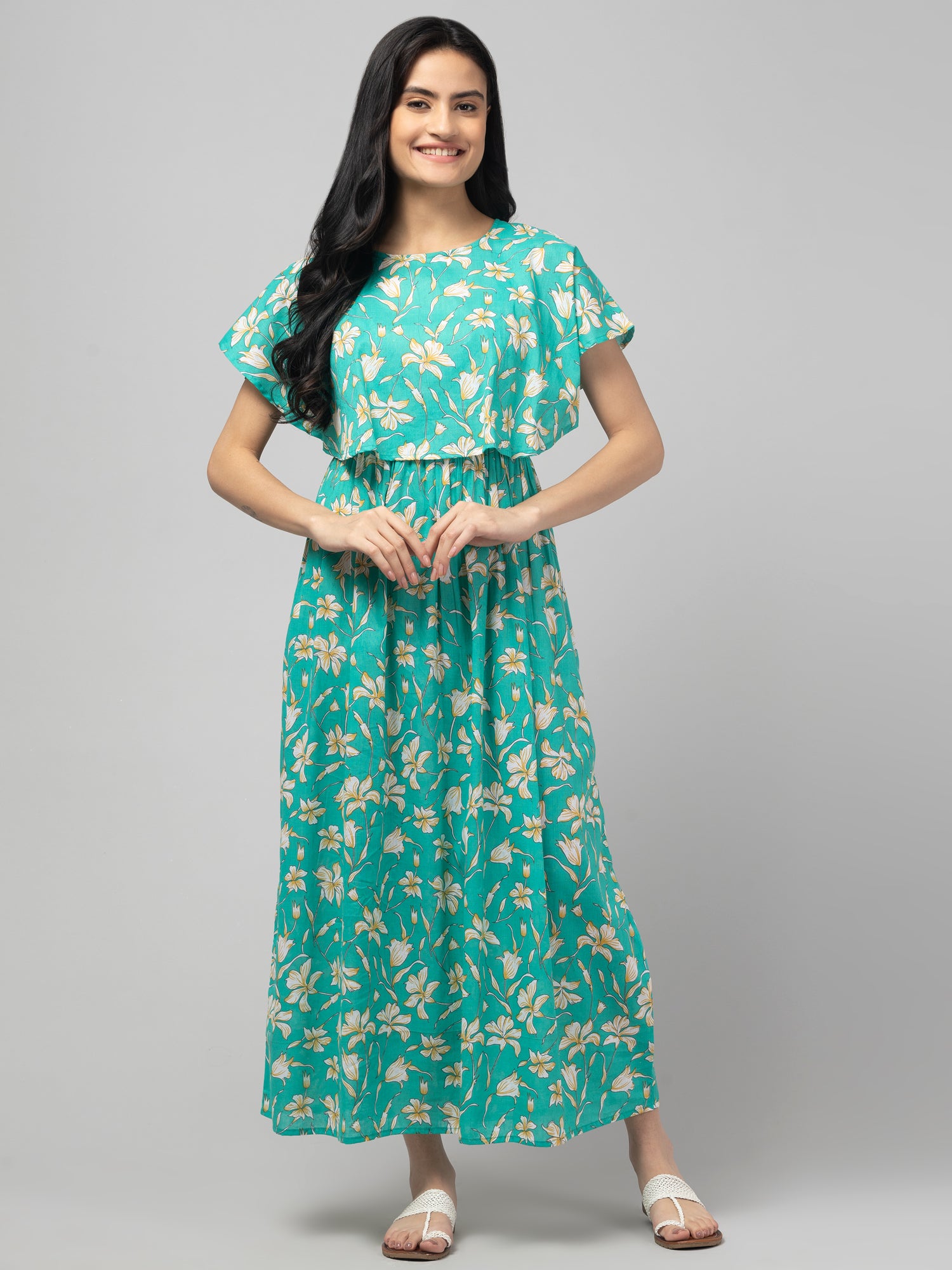 Green Zipless Maternity Feeding Dress