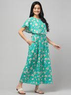 Green Zipless Maternity Feeding Dress