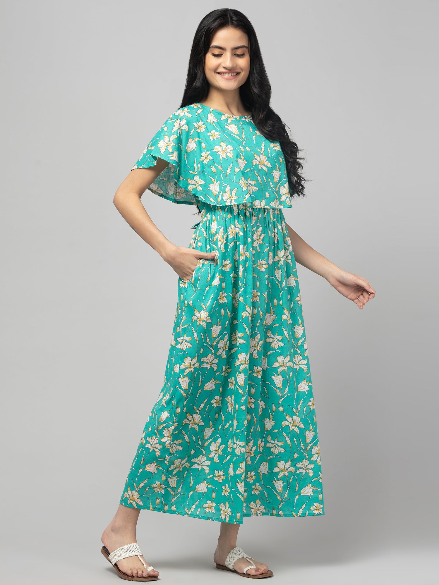 Green Zipless Maternity Feeding Dress