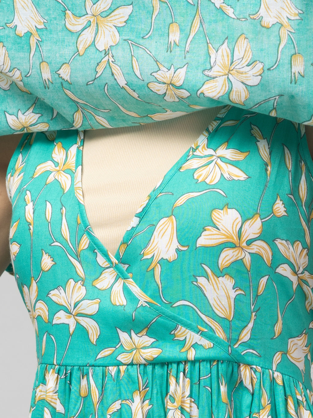 Green Zipless Maternity Feeding Dress