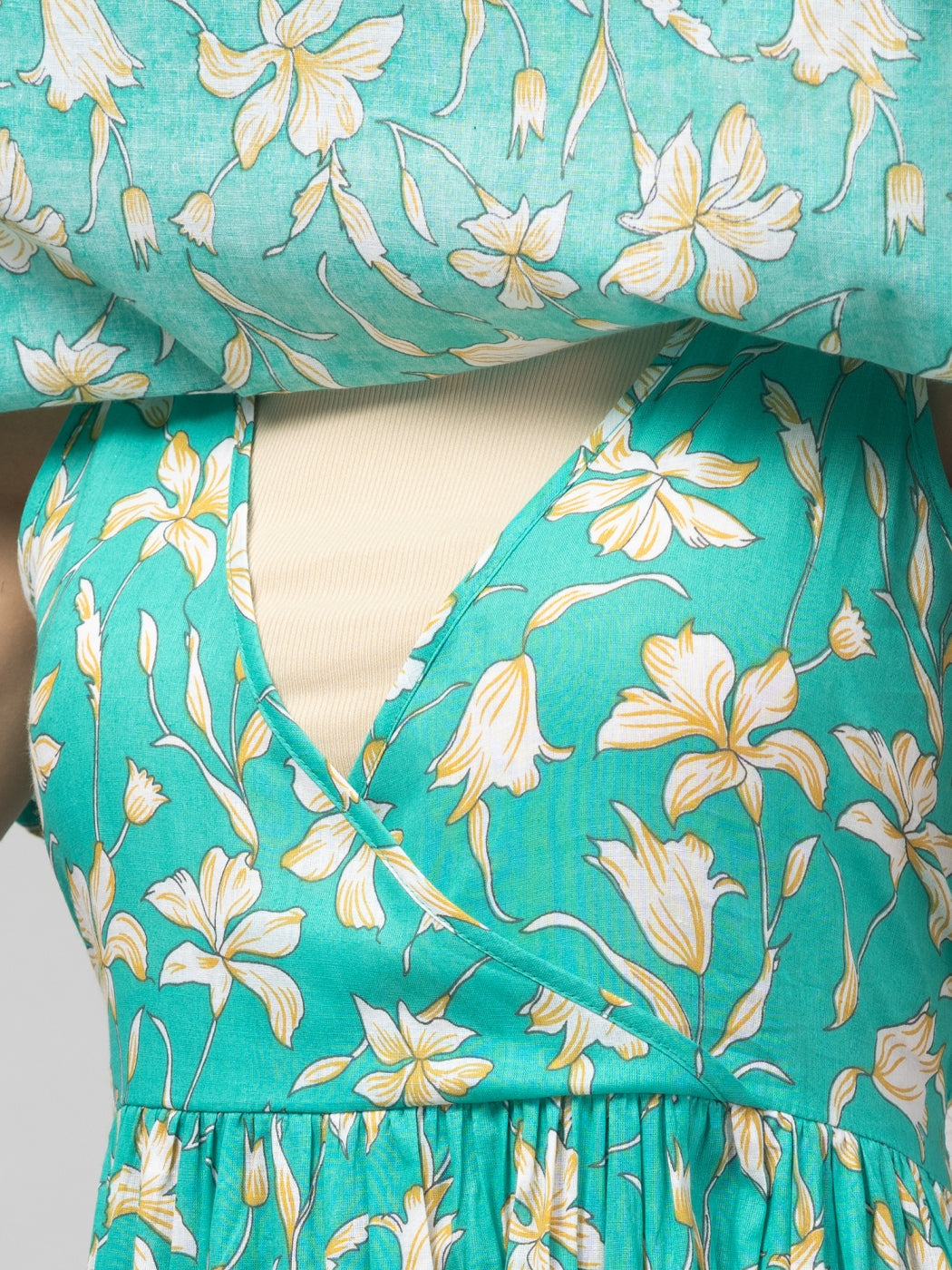 Green Zipless Maternity Feeding Dress