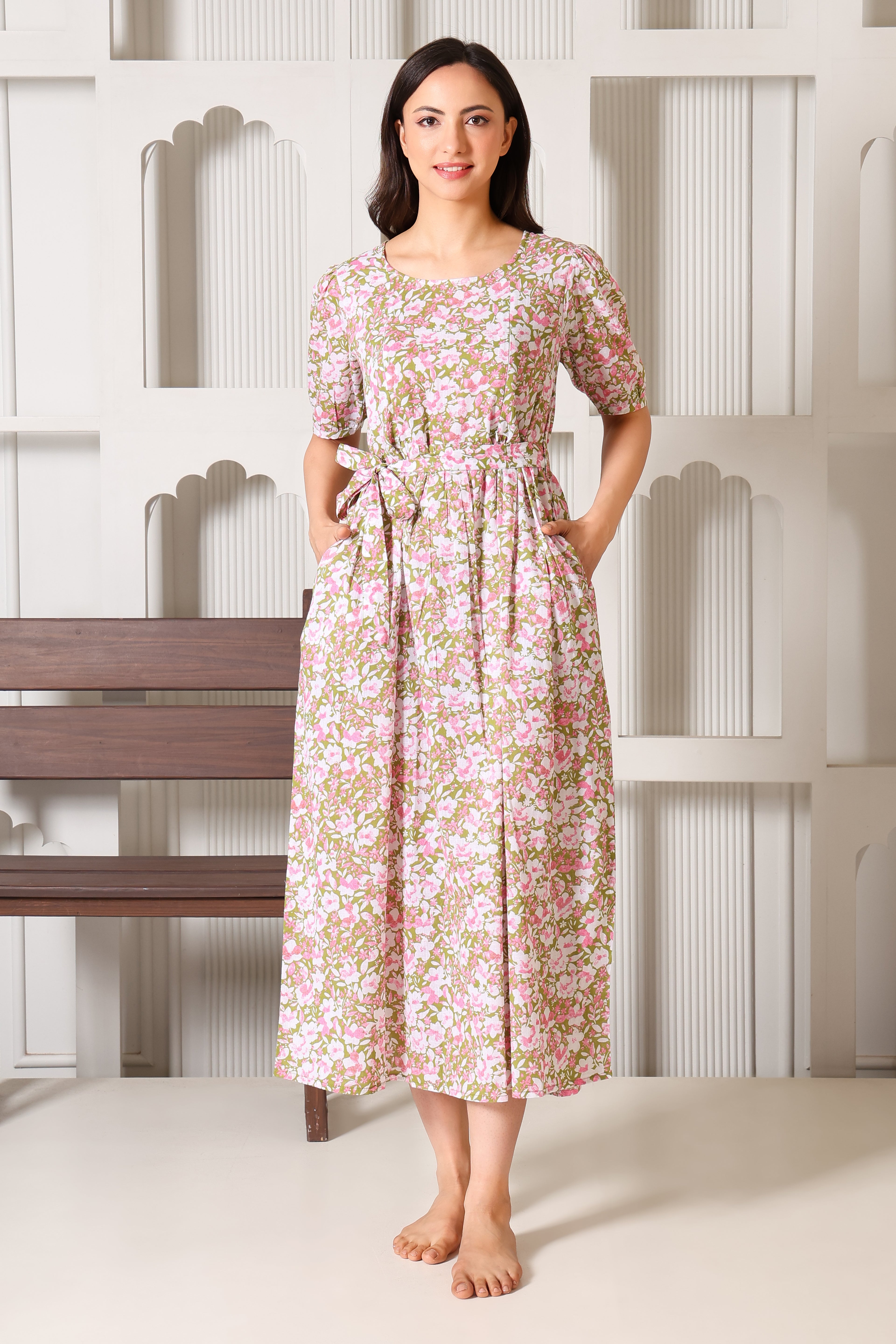 Olive Meadow Bloom Maternity Feeding Dress For Women