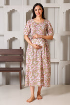 Olive Meadow Bloom Maternity Feeding Dress For Women