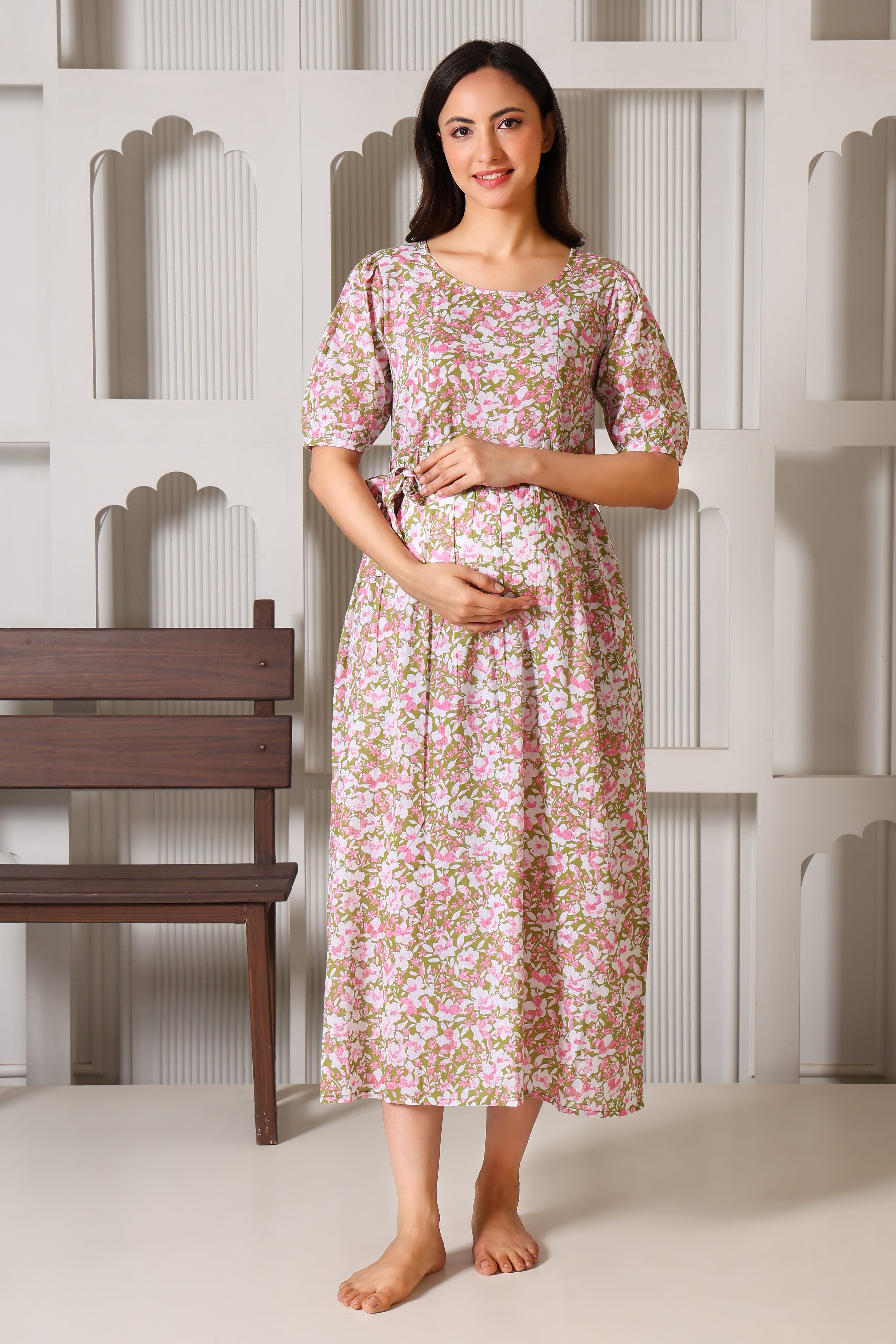 Olive Meadow Bloom Maternity Feeding Dress For Women