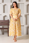 Mustard Meadow Bloom Maternity Feeding Dress For Women