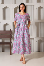Mauve Meadow Bloom Maternity Feeding Dress For Women